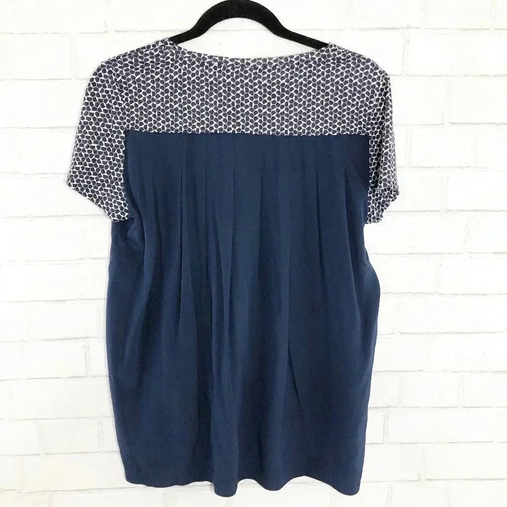 Tory Burch Navy Blue and White Teserra Blouse Shirt Size Small